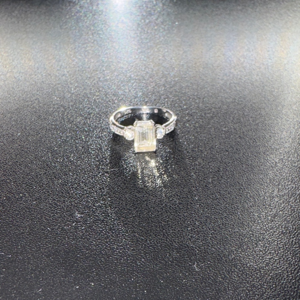 Elegant Emerald-Cut Silver Ring with Clear Stone